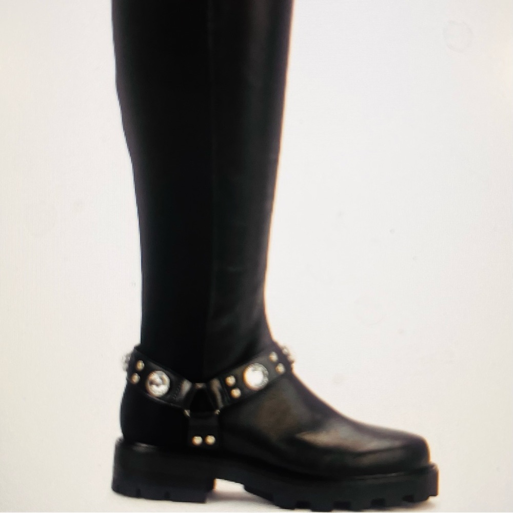 Karl Lagerfeld Black Studded Combat Moto Boots